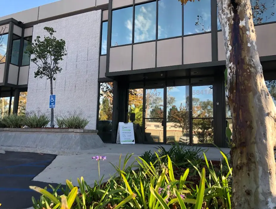 Office building entrance at 5847 Uplander Way housing BodySpec Culver City