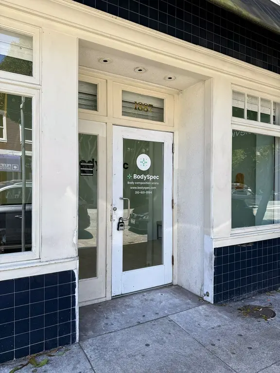 Entrance door with BodySpec decal at the SF Marina studio