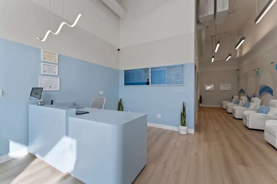 Reception desk and lounge at Hydration Room Berkeley